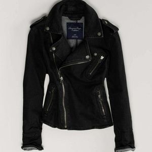 American Eagle dark wash Denim Moto biker jacket